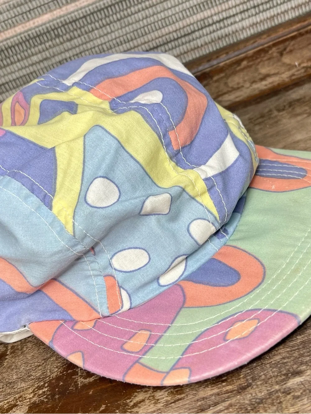 Vintage 80s 90s Abstract Print Painter Cap Pastel Snap Brim Hat Retro Festival - Picture 6 of 13